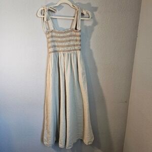 Neuflora women medium linen beige cottagecore garden pockets tank dress